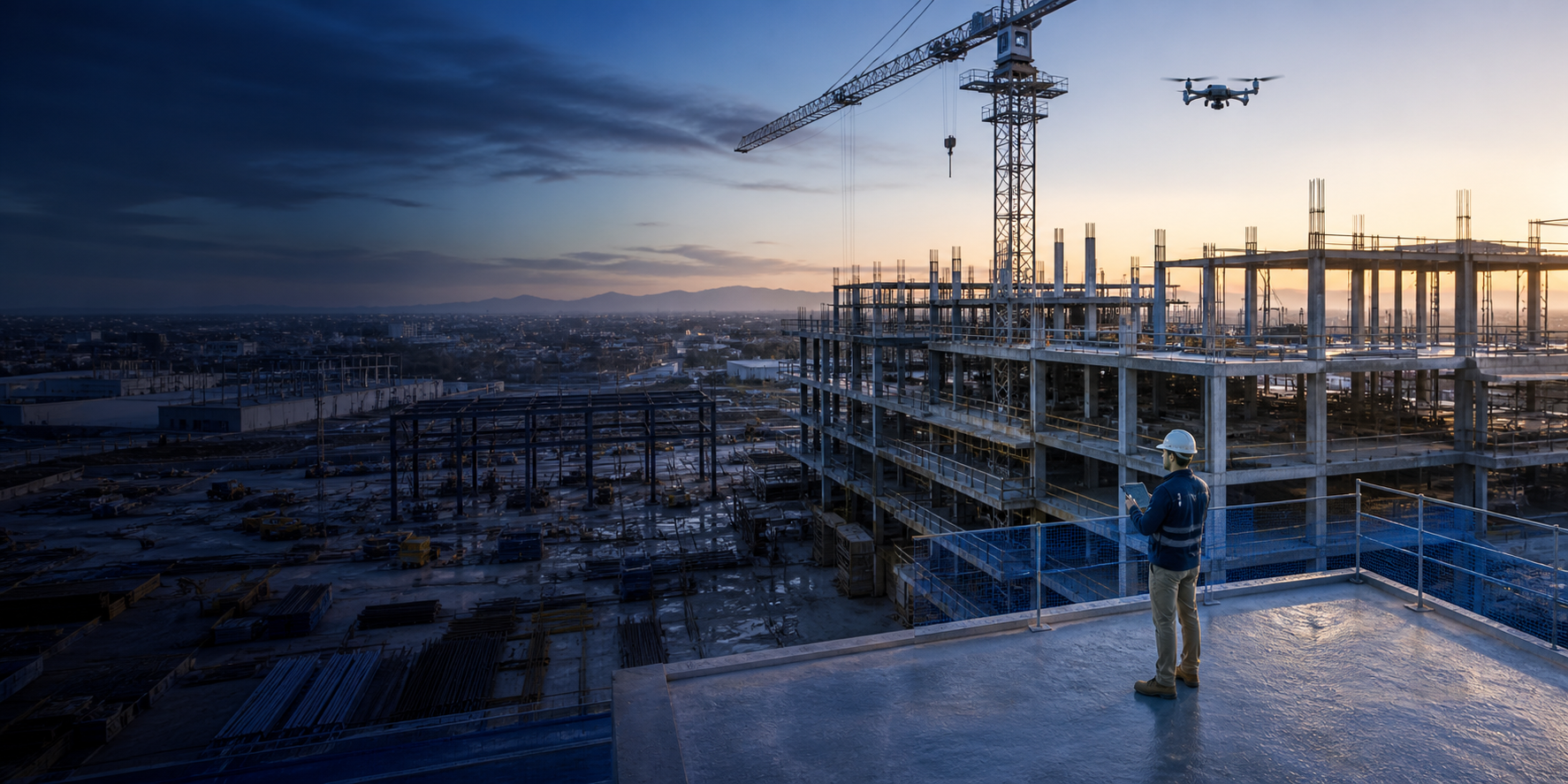 Obra en construcción monitoreada con dron y tecnología digital